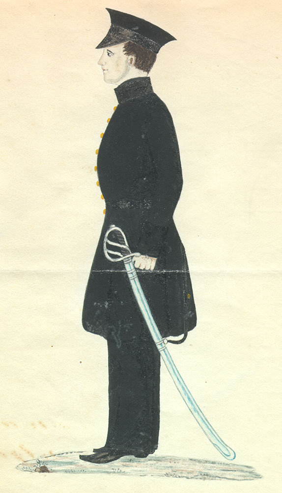 Maaseudulla nimismiehen apulaisena toimiva siltavouti huolehti teiden ja siltojen kunnossapidosta. Silta- ja jahtivoudit saivat vuonna 1850 uuden virkapuvun, jossa ensimmäistä kertaa Suomessa otettiin käyttöön sortuutti, aikakauden porvarillisen muodin mukainen pitkä takki. Pitkät housut olivat tässä vaiheessa jo lähes täysin syrjäyttäneet polvihousut virkamiesten pukeutumisessa. Kuva: Hämeenlinnan maakunta-arkisto.